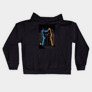 Cool Cat Portrait Neon Art Style Kids Hoodie